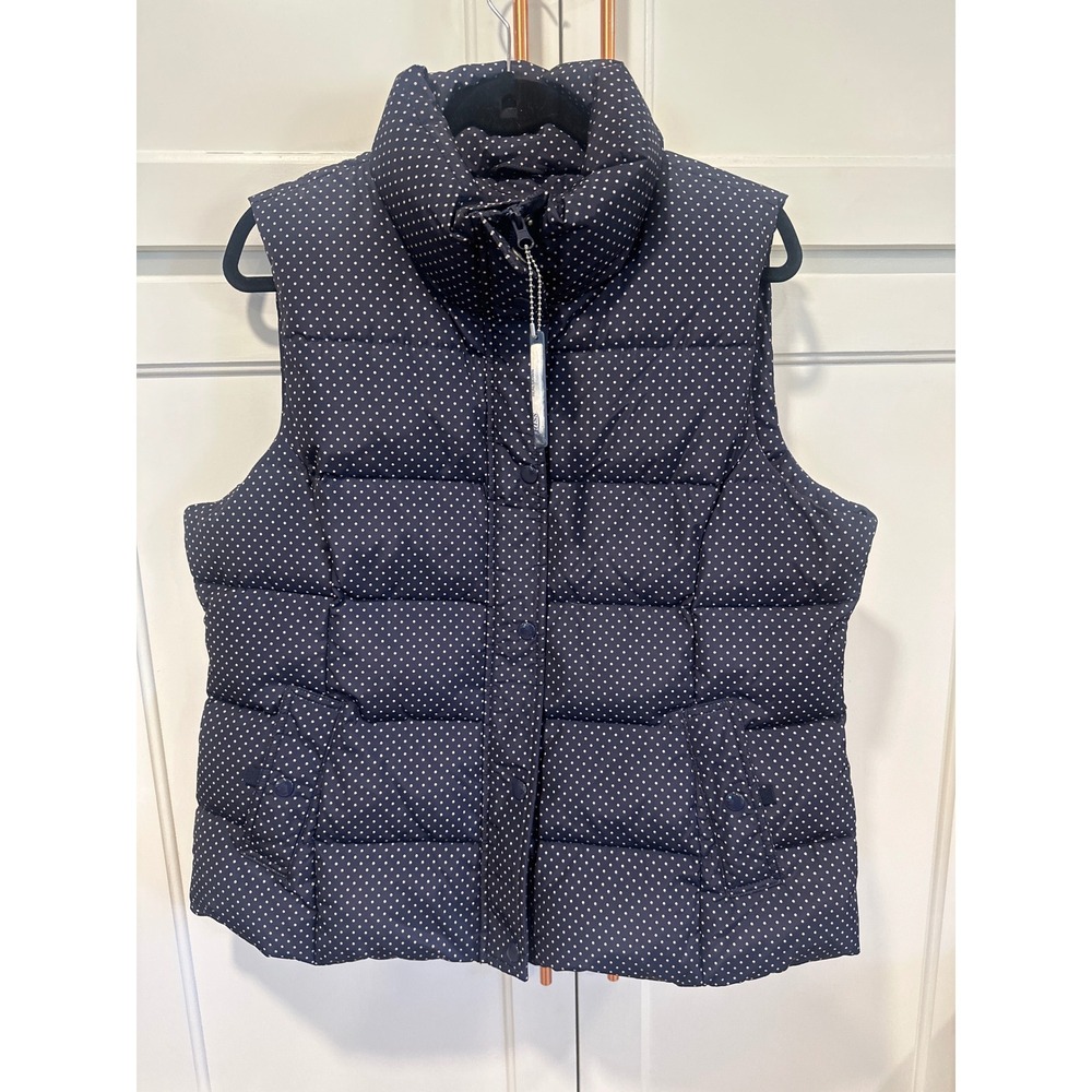 G.H. Bass & Co Womens Polka Dot Puffer Vest Navy Down Fill XL boho warm casual